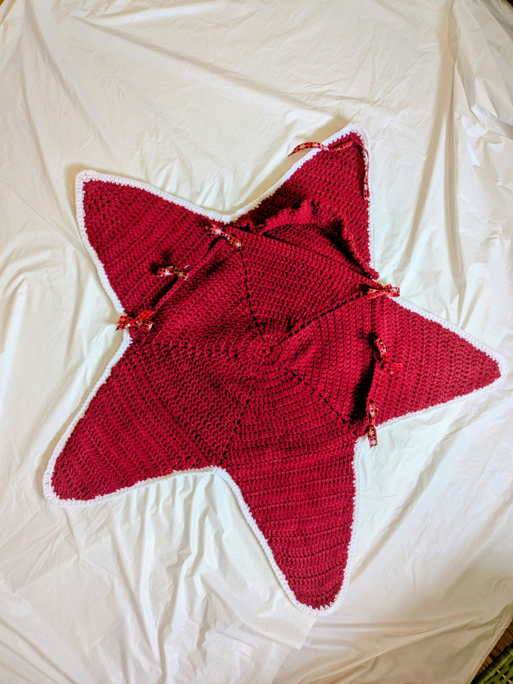 Handmade Red Star Crochet Cocoon  with White Trim